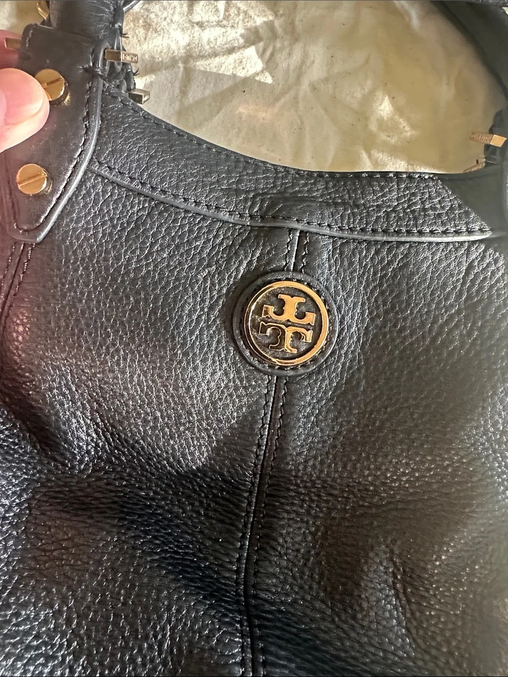 EUC Tory Burch Black Pebbled Leather Hobo with Gold Hardware
